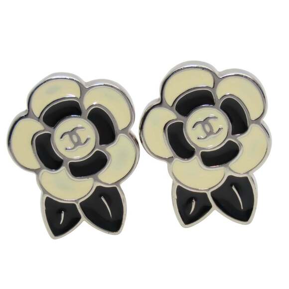CHANEL Black Logo Earrings